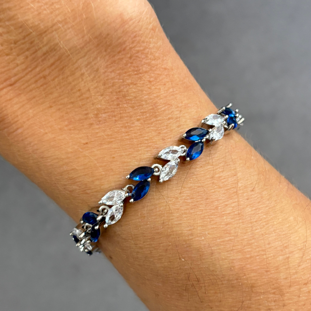 Marquise Cubic Zirconia Tennis Bracelets with Blue Sapphire and White Diamond Cubic Zirconia