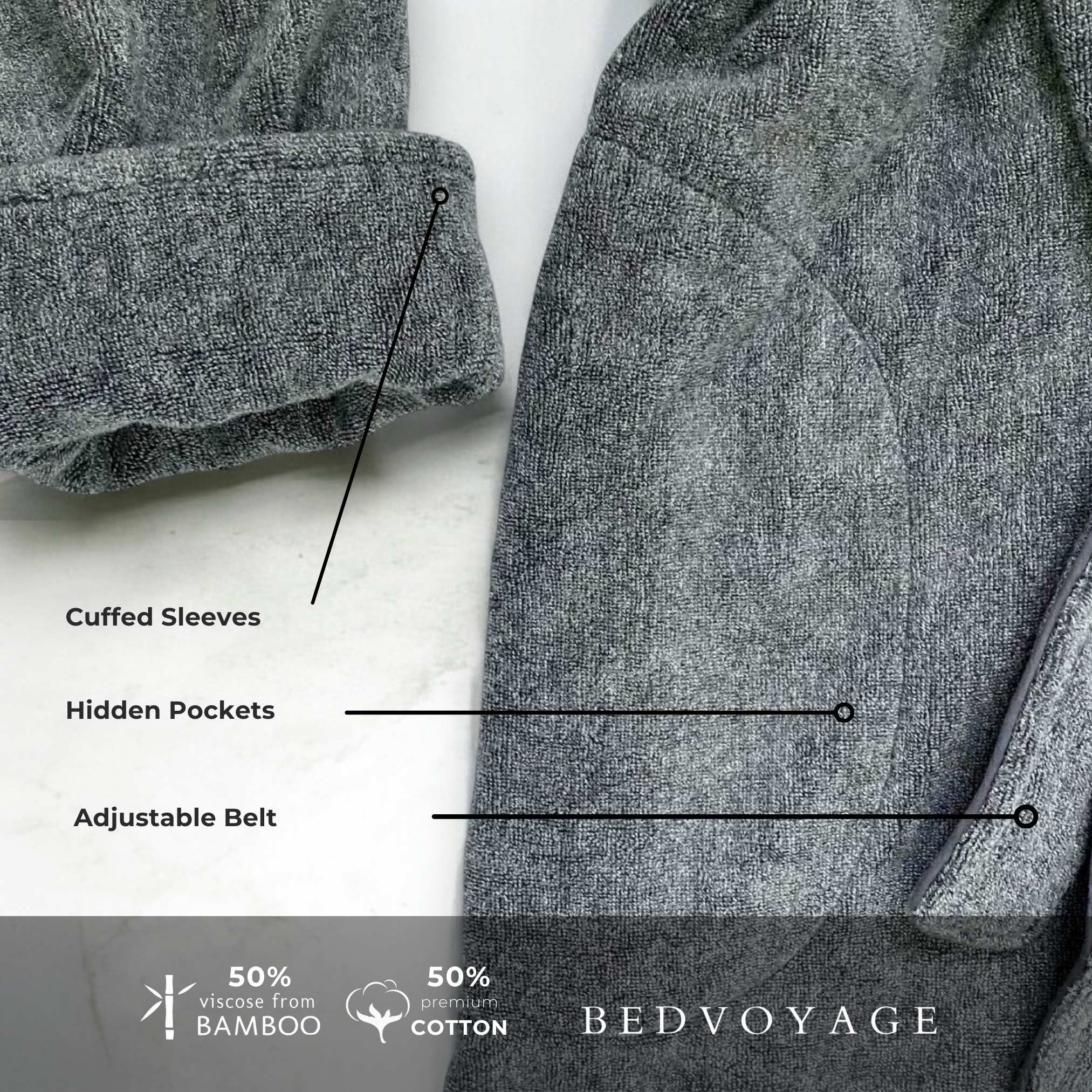 Bamboo Cotton Bath Robe  - Charcoal
