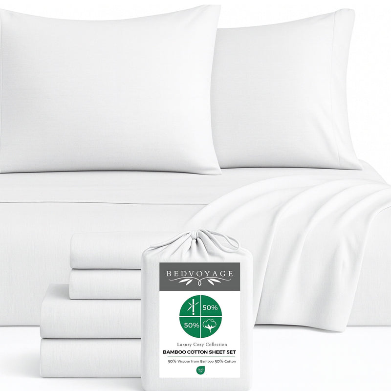 Bamboo Cotton Bed Sheets - Snow