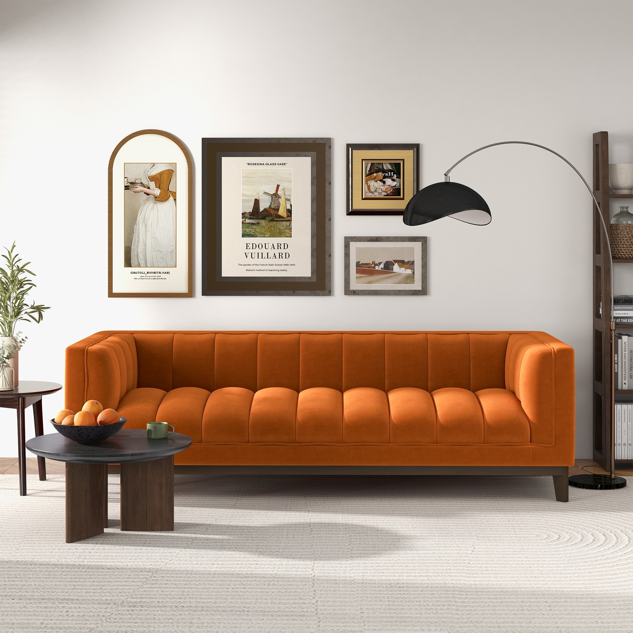 Melissa Mid-Century Orange Velvet Modern Sofa – Designer Sofa – Curate