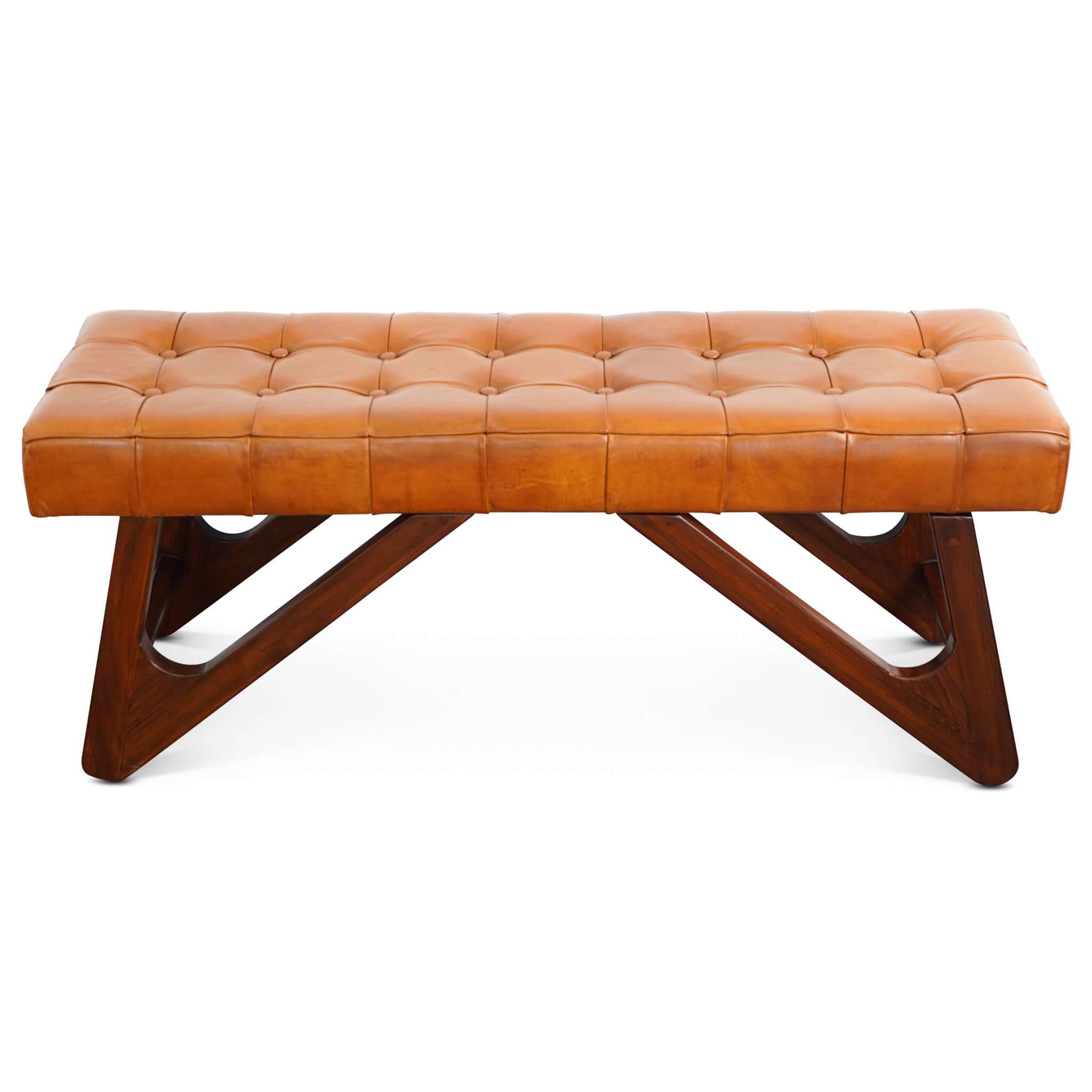 Mia Tan Leather Bench With Buttons – Luxury Modern Seating – Curated b