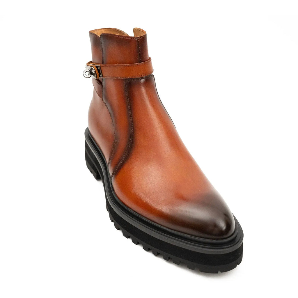 Men's Brown Calfskin Buckle Chelsea Boots