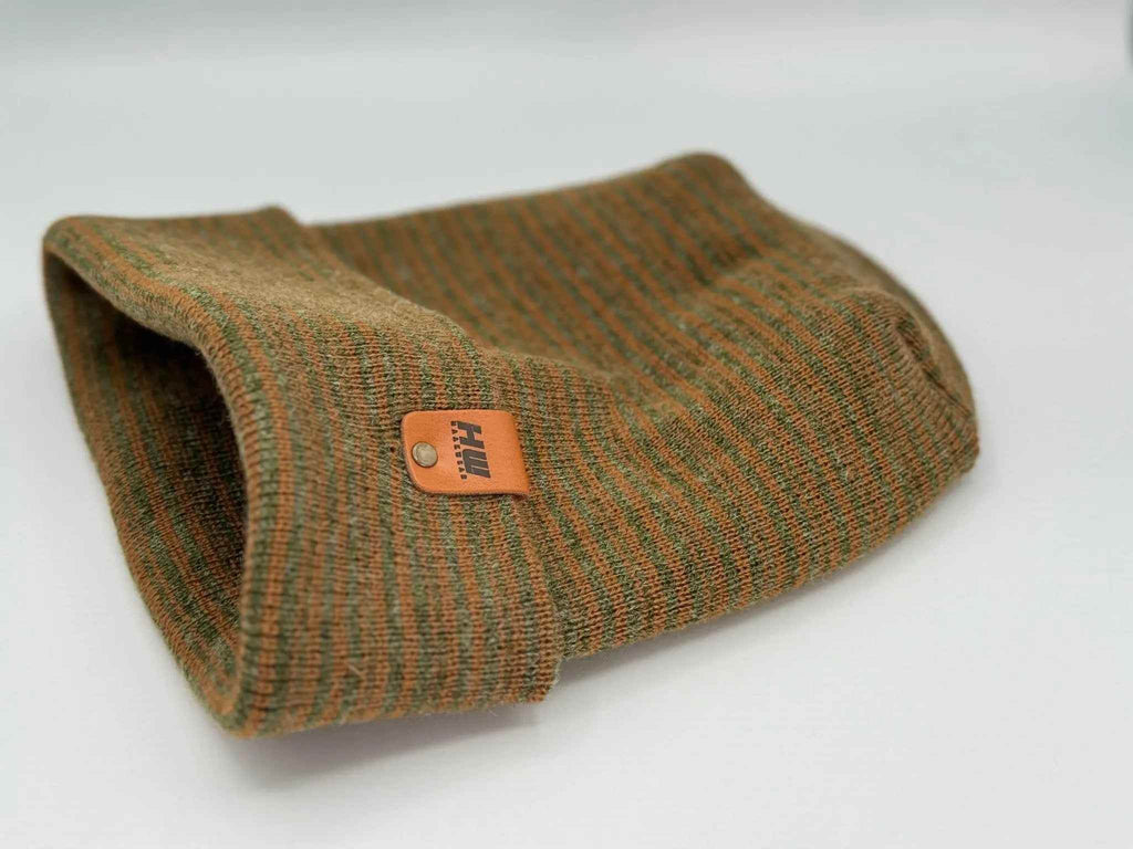 Trending Men’s Beanie – Modern H-Stitch Cuffed Beanie | Brown & Green Contrast | Made in USA