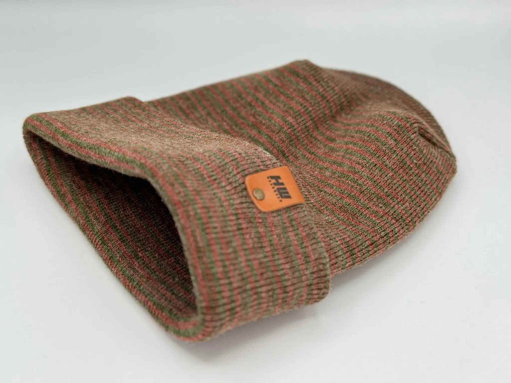 H-Stitch Contrast Cuffed Beanie – Burgundy/Green | Made in USA | Viral TikTok Winter Hat 2025