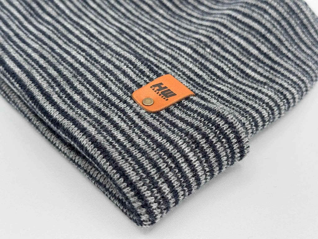H-Stitch Contrast Cuffed Beanie – Gray/Denim | Made in USA | viral Ski & Snowboard Beanie