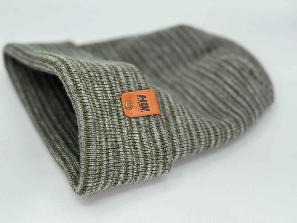 H-Stitch Contrast Cuffed Beanie – Gray/Green | Made in USA | Trending Designer Winter Hat 2025