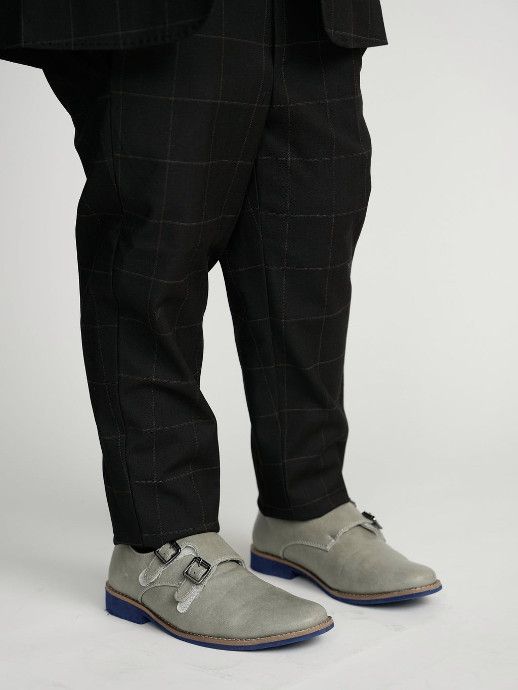 Black Windowpane Double Buckle Dress Pants