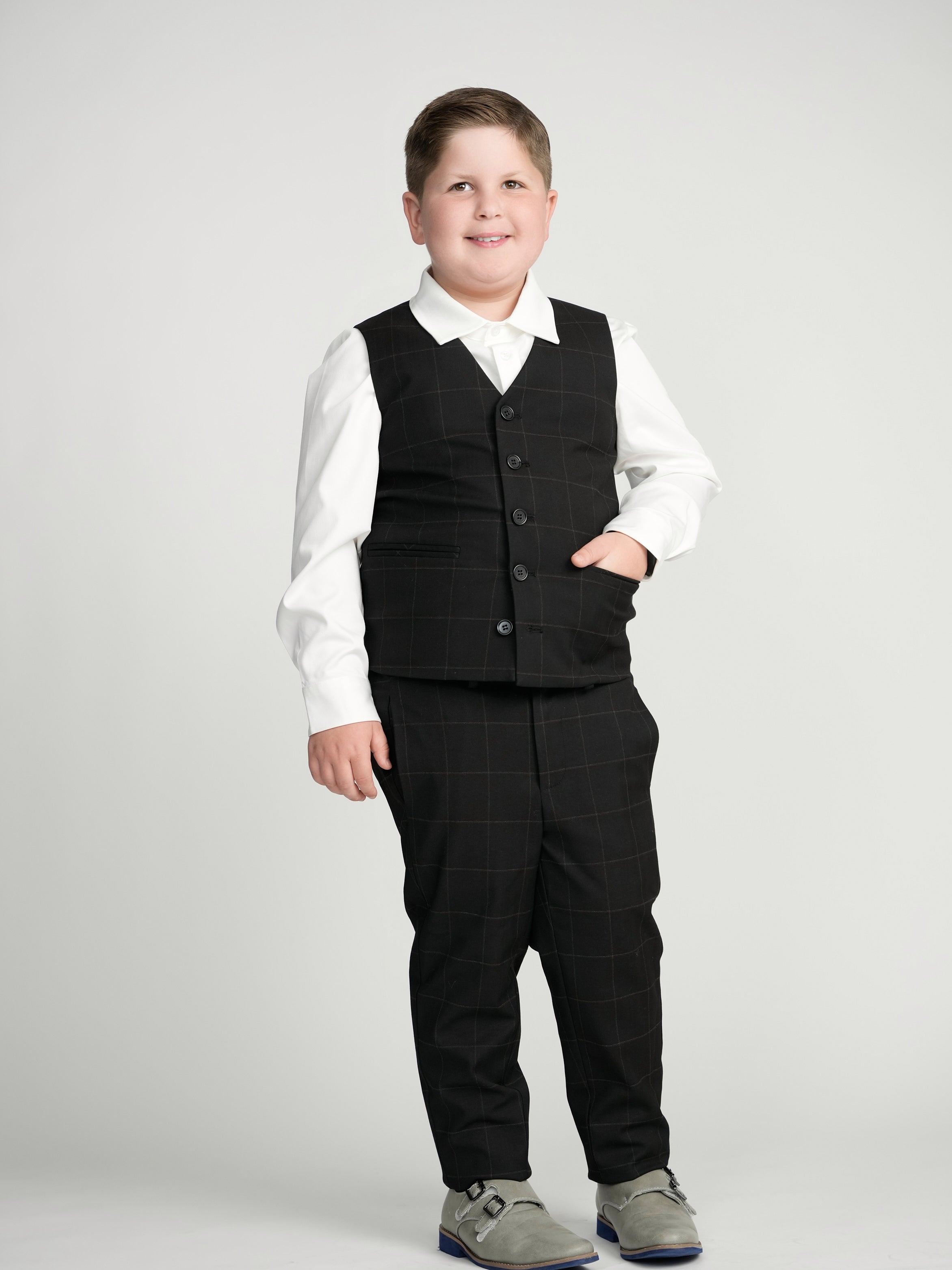 Black Windowpane Double Buckle Dress Pants