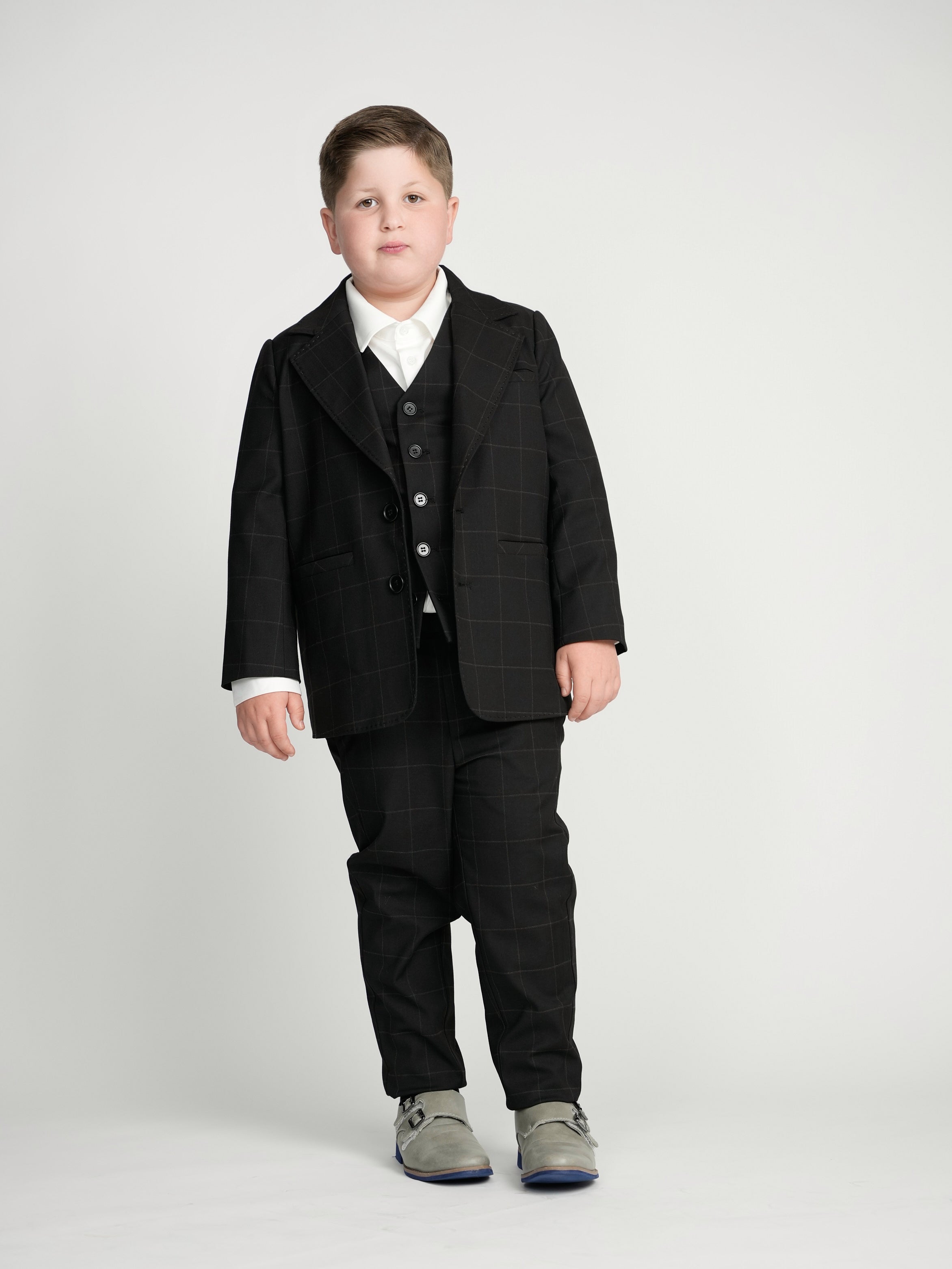 Black Windowpane Double Buckle Dress Pants