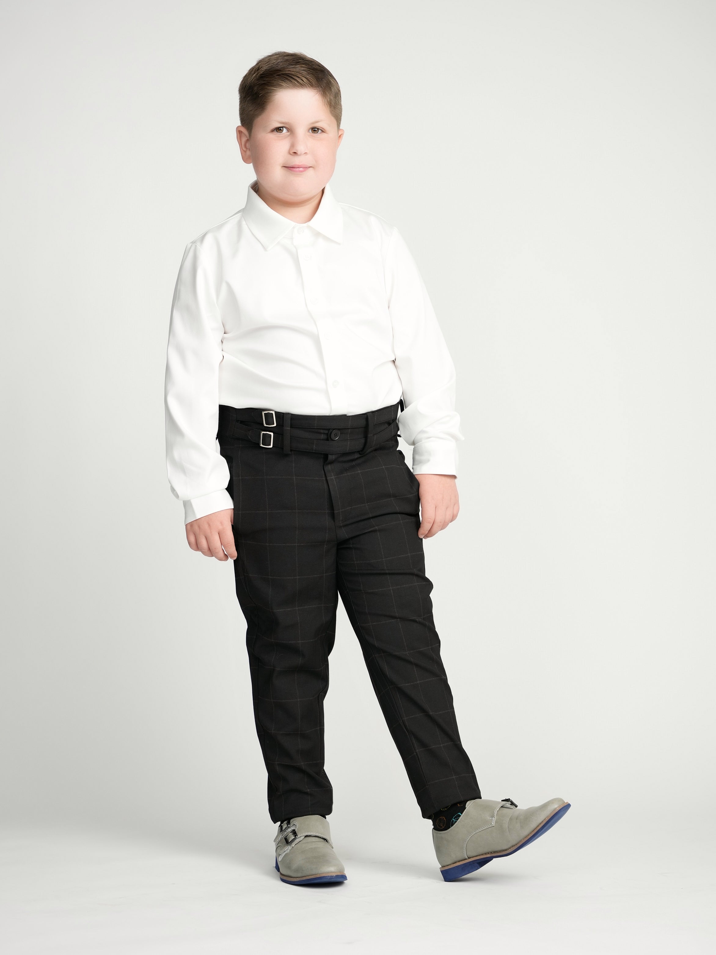 Black Windowpane Double Buckle Dress Pants