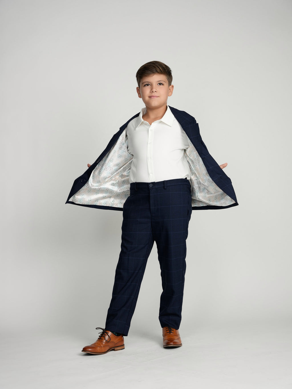 Navy Plaid Windowpane Dress Pants