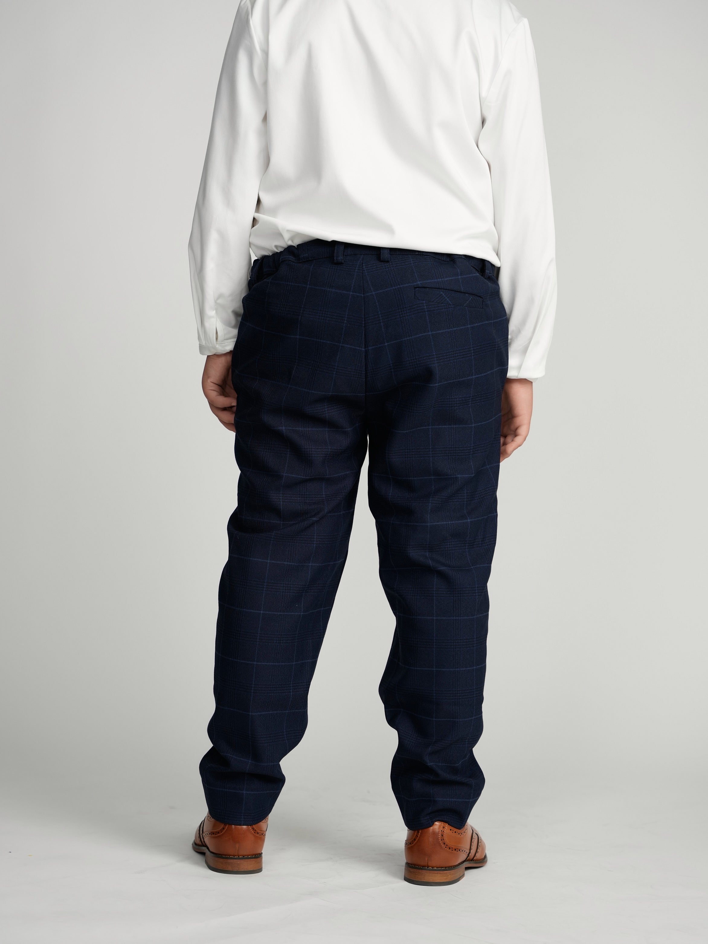 Navy Plaid Windowpane Dress Pants