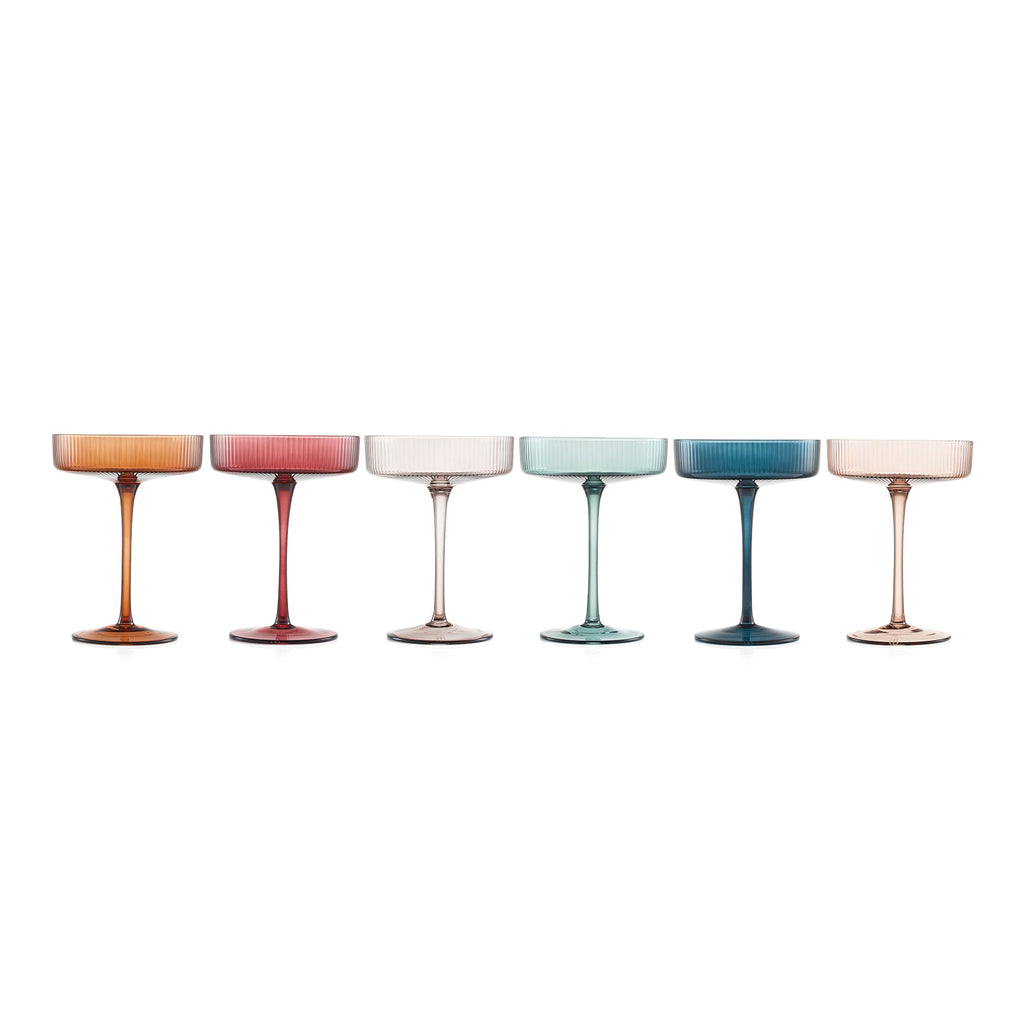 Tonal Ribbed Champagne Coupe, Cocktail Glassware, Set of 6