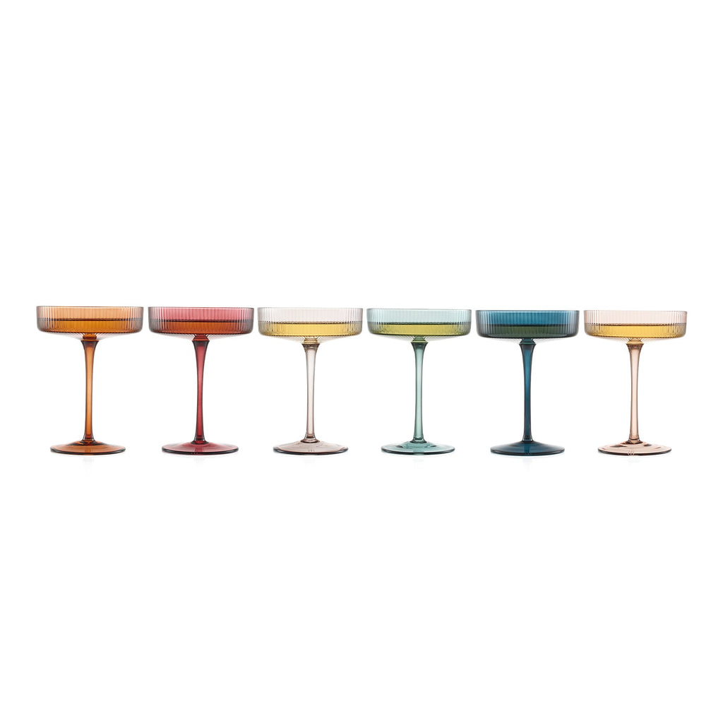Tonal Ribbed Champagne Coupe, Cocktail Glassware, Set of 6