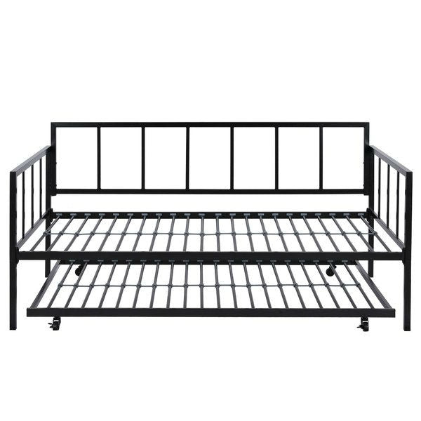 Twin size Heavy Duty Metal Daybed with Roll-Out Trundle Bed