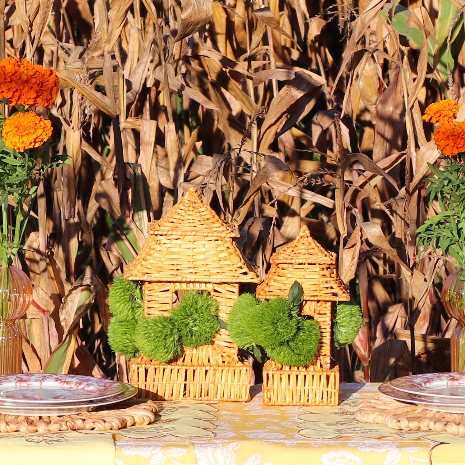 Natural Rattan Pagoda Set - Pair of Large