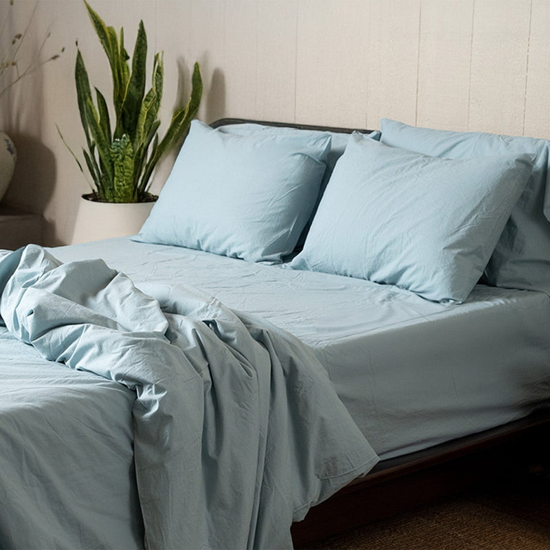 Crinkle Percale Organic Cotton Duvet Cover Set + Shams