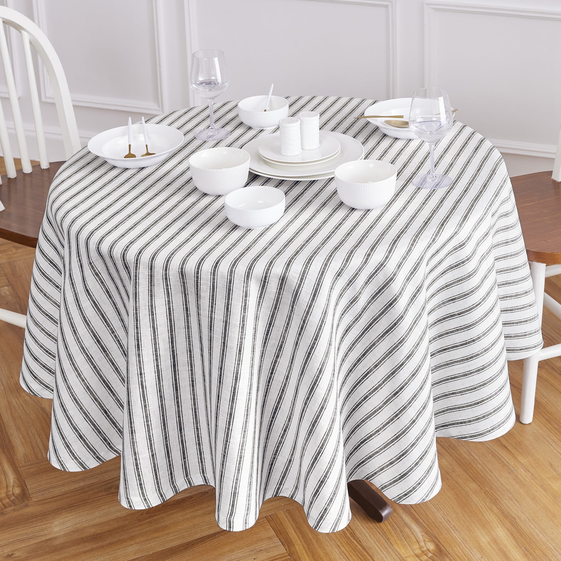 Capri Ticking Stripe Round Tablecloth