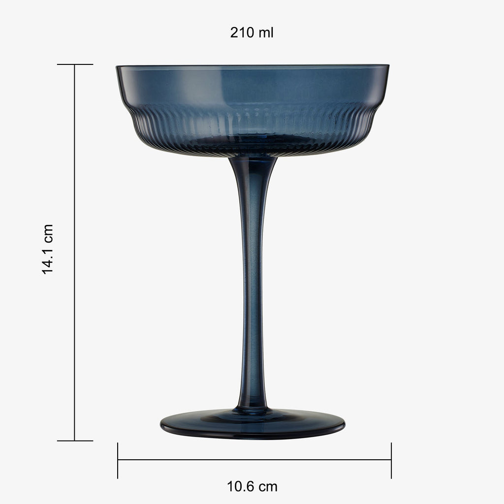 Tonal Champagne Coupe, Cocktail Ribbed Glassware, Set of 6