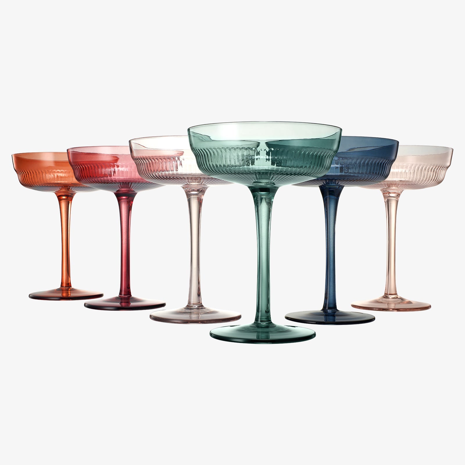 Tonal Champagne Coupe, Cocktail Ribbed Glassware, Set of 6