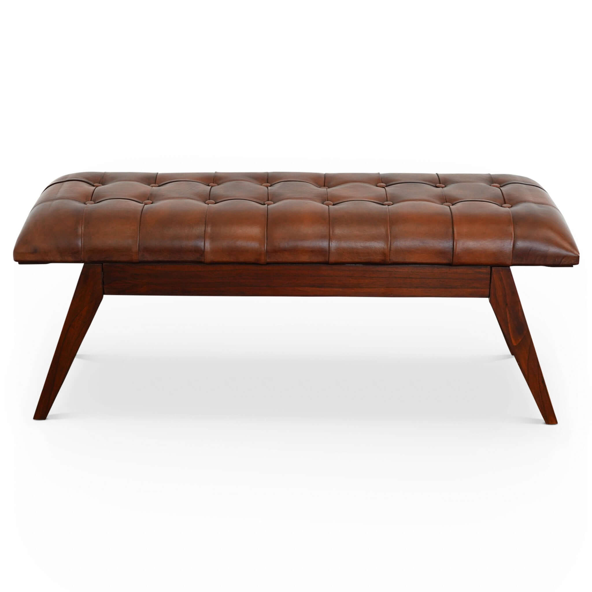 Maja Mid Century Modern Tan Leather Bench – Luxury Modern Seating – Cu
