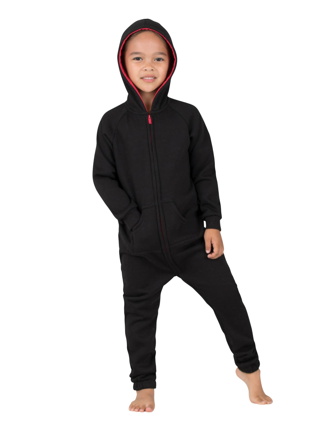 Black & Red Toddler Footless Hoodie Onesie