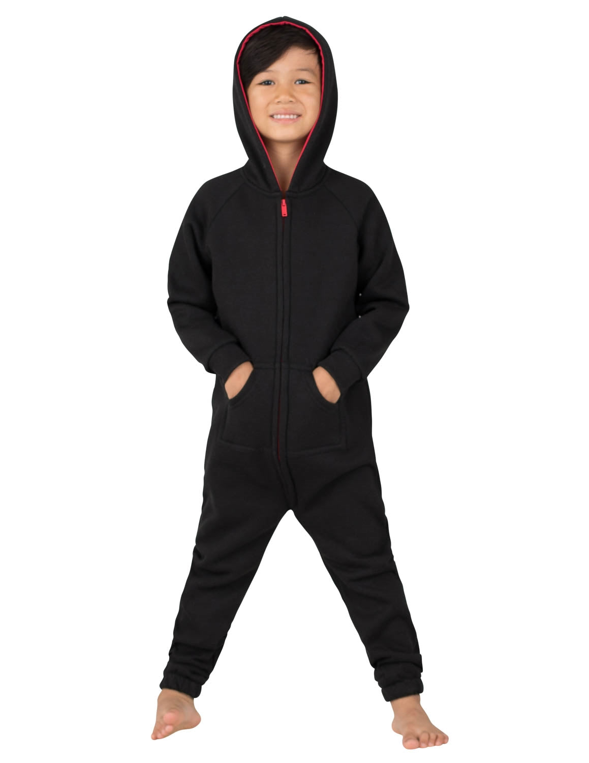 Black & Red Toddler Footless Hoodie Onesie