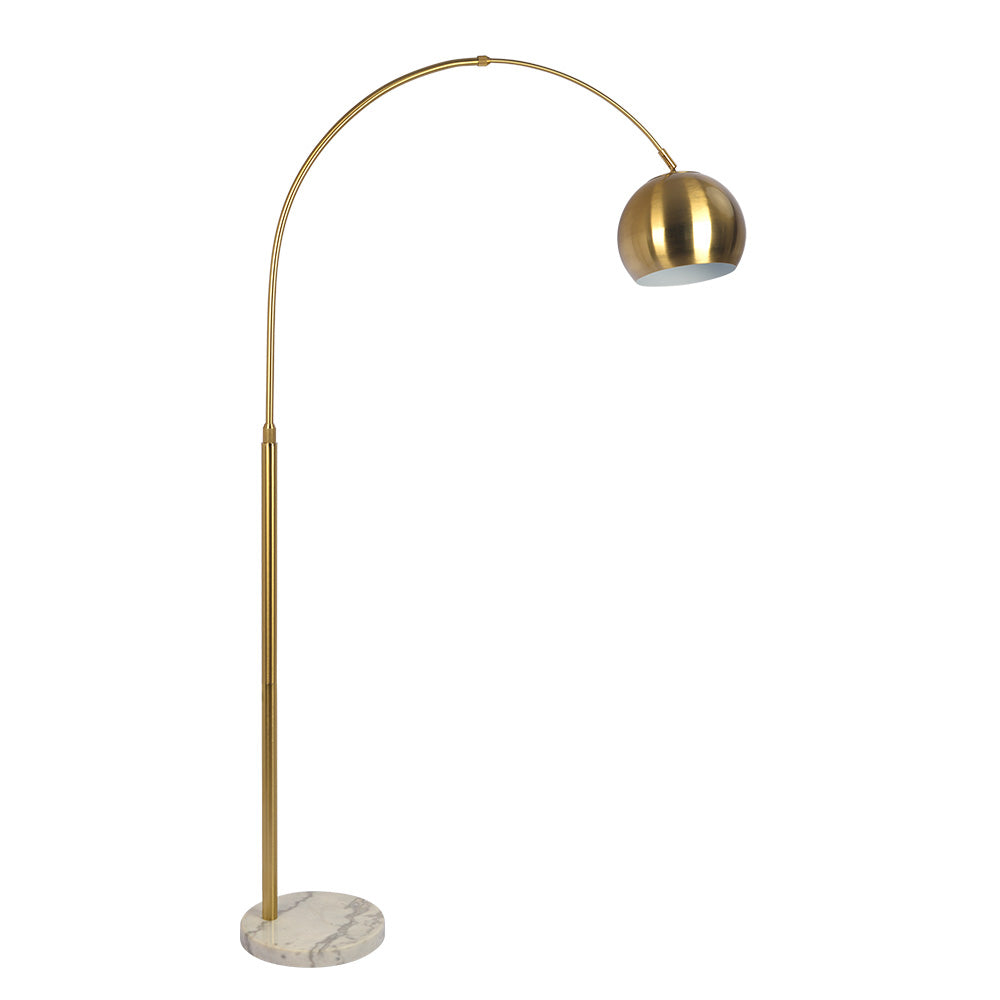 Oasis Long Arm Gold Brass Adjustable Floor Lamp with Round White Marbl