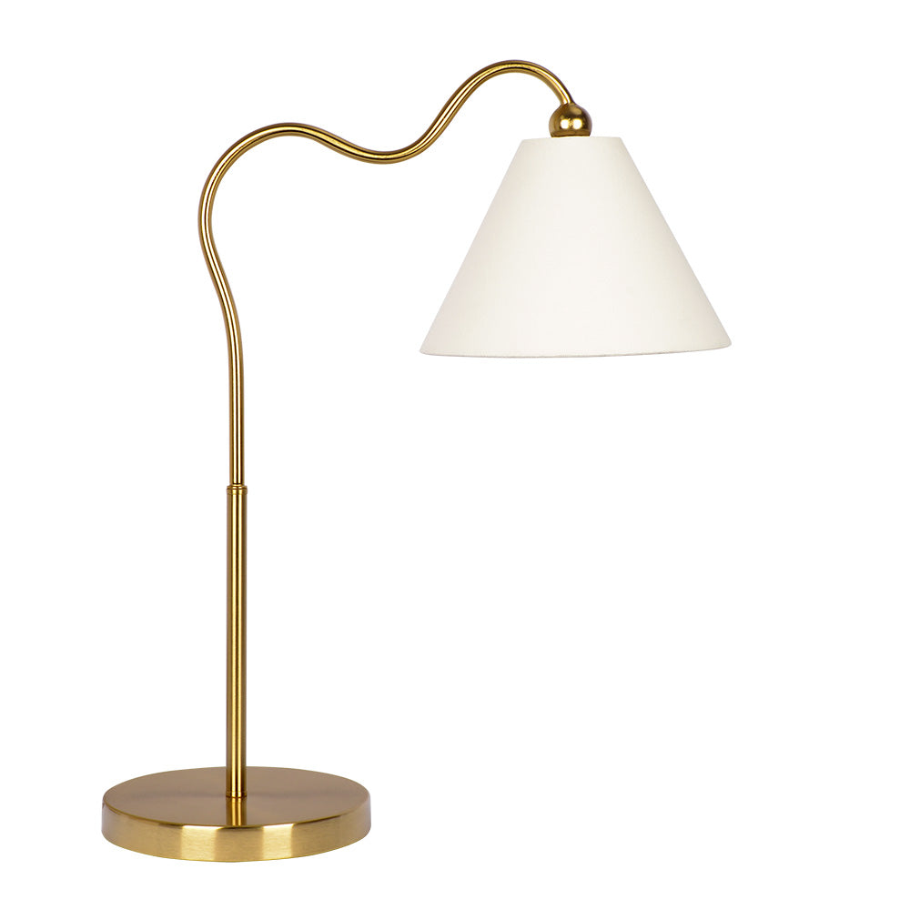 Ornate Brass Ring Base Curved Table Lamp with Triangle White Drum Shad