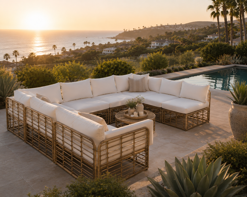 Outdoor Patio Furniture, All-Weather Rattan Sectional Sofa Set With Thick Cushions And Pillows, Freely Combined Conversation Sets For Garden, Backyard, Balcony