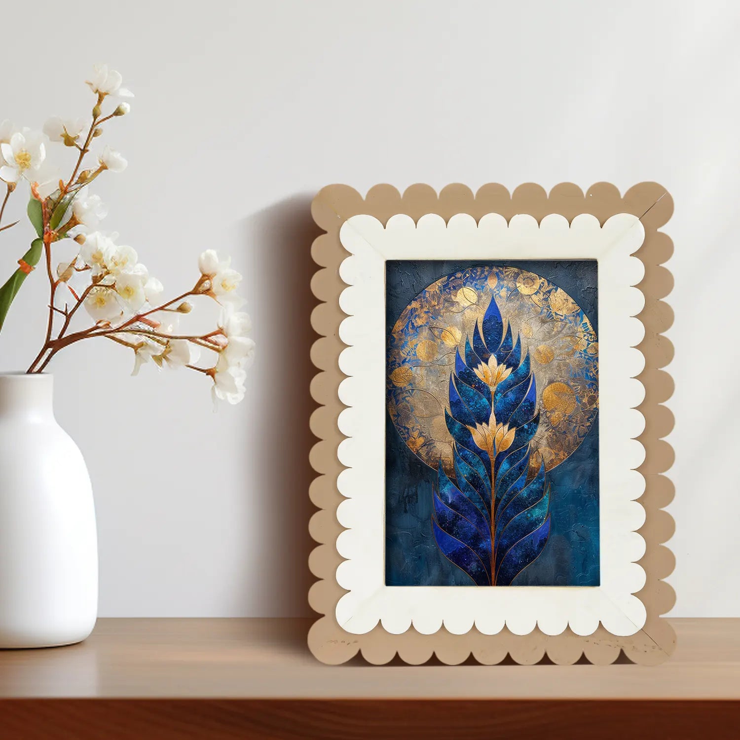 Petal Scallop Pattern Picture Frame White & Brown - 4x6 & 5x7