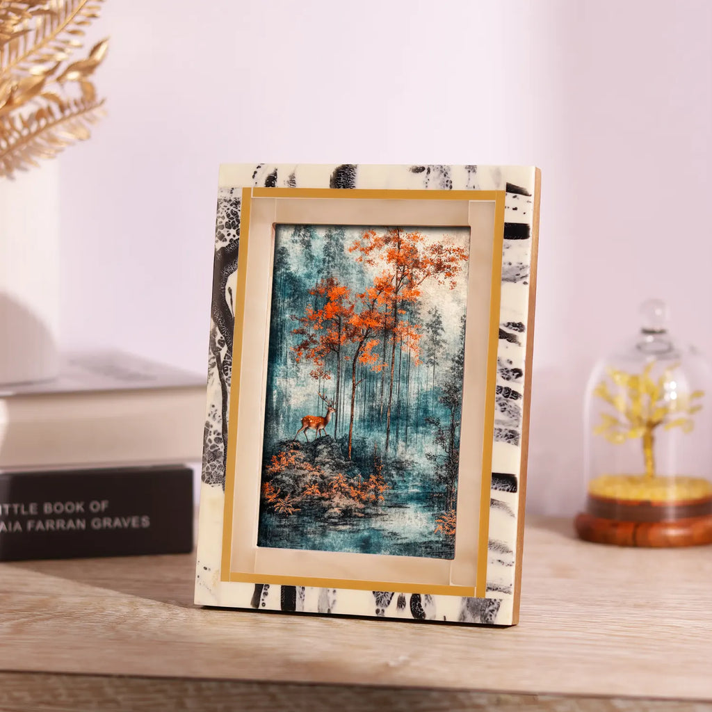 Ivory Abstract Ink Resin Inlay Picture Frame in 4x6 & 5x7