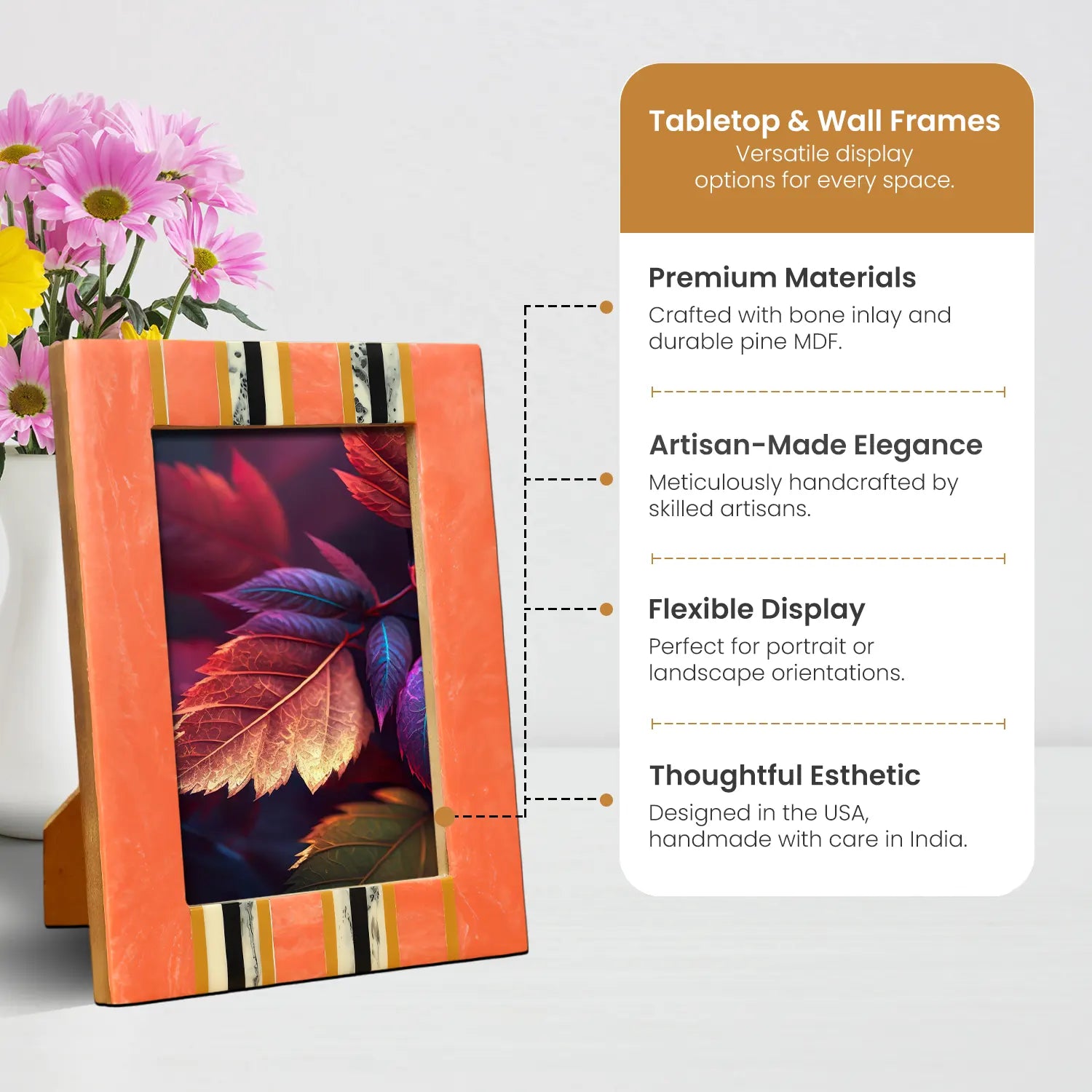 Peach Resin Inlay Picture Frame- Ink Marble Design in 4x6 & 5x7