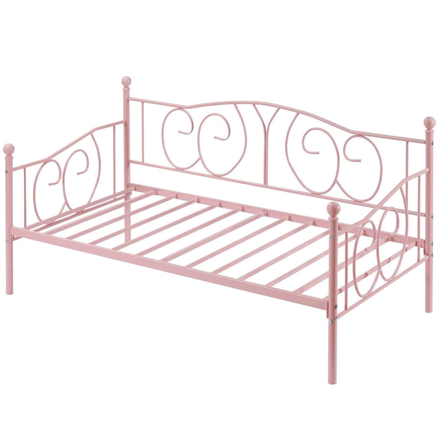 Twin size Victorian Pink Metal Daybed Frame - 350 lbs. Weight Capacity