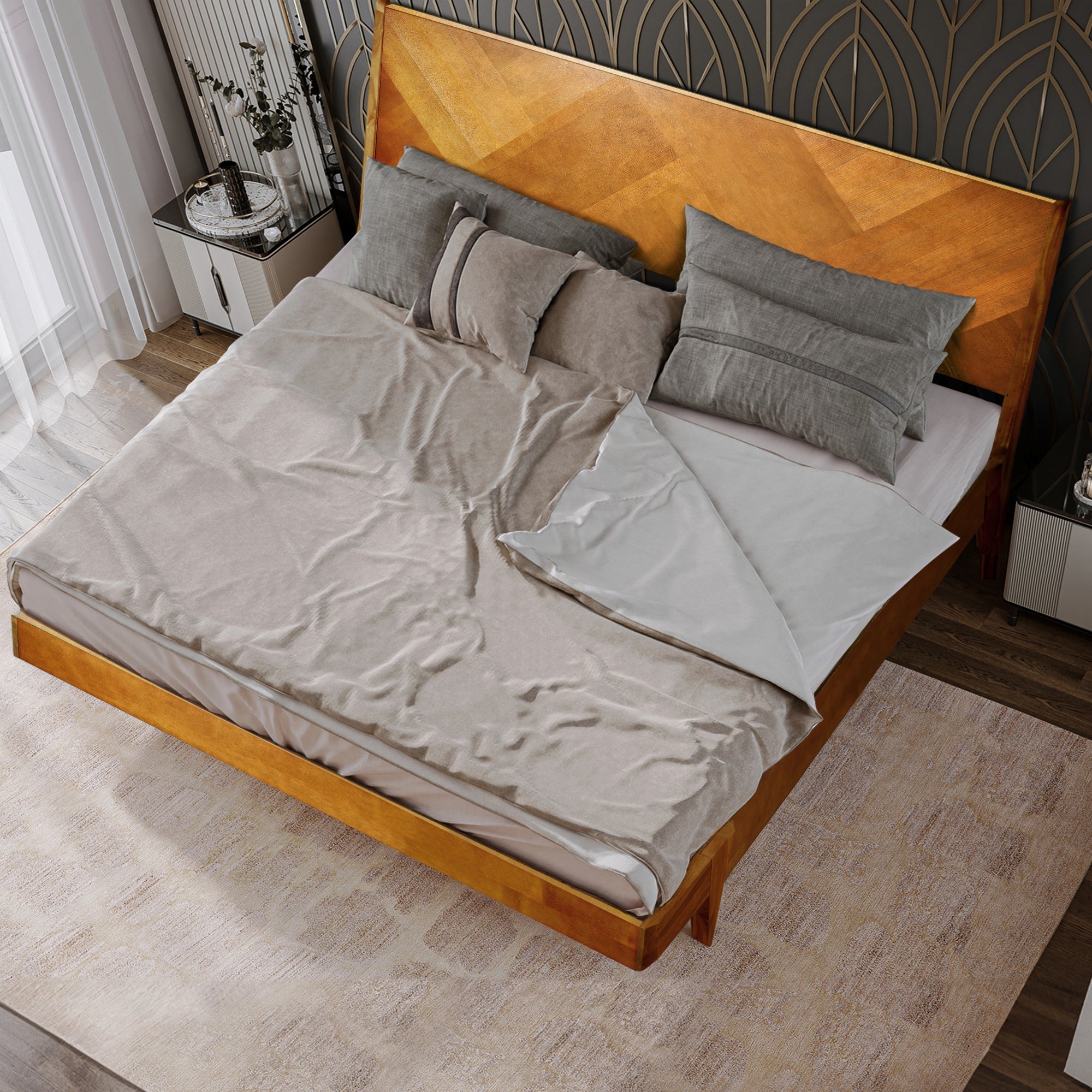 Rorns Gazelle Platform Bed Frame With Headboard