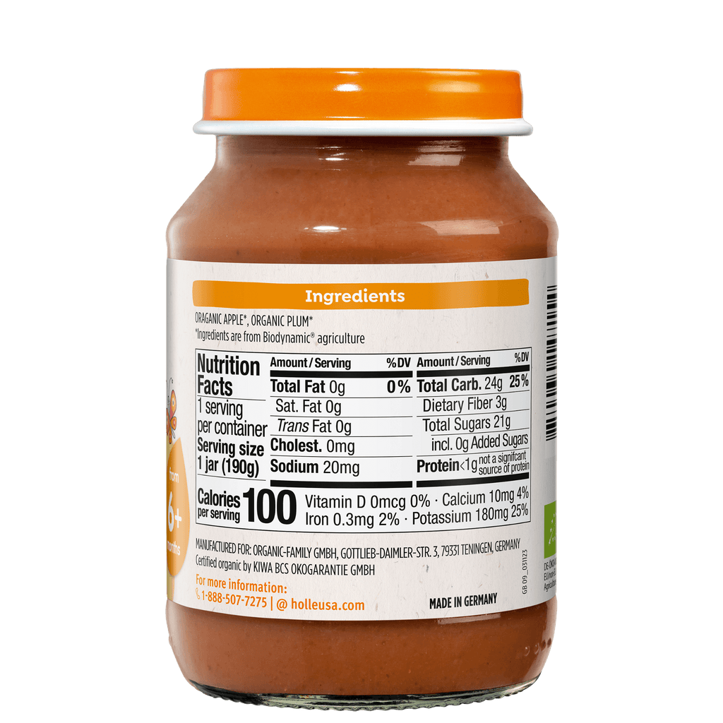 Holle Organic Baby Food Jar - Apple & Plum - 6 Jars