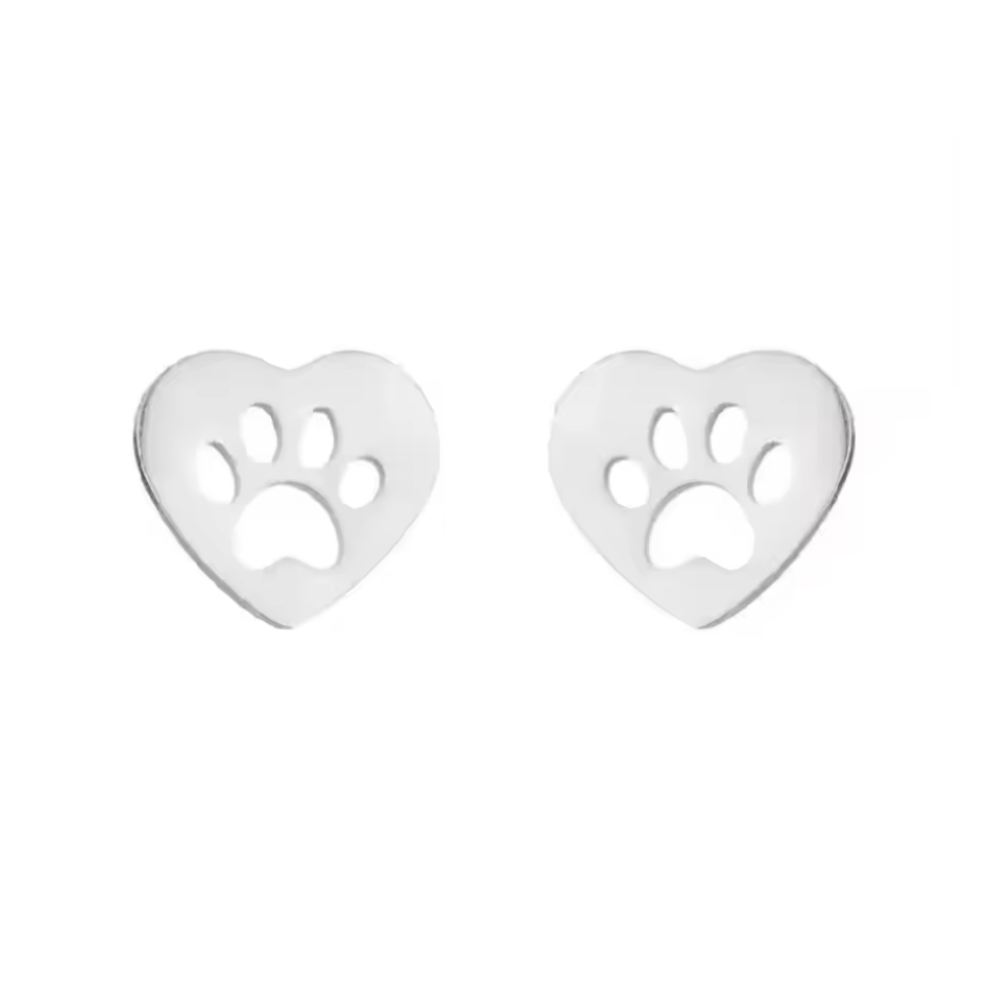 Pawfect Charm Heart Paw Cutout Stud Earrings