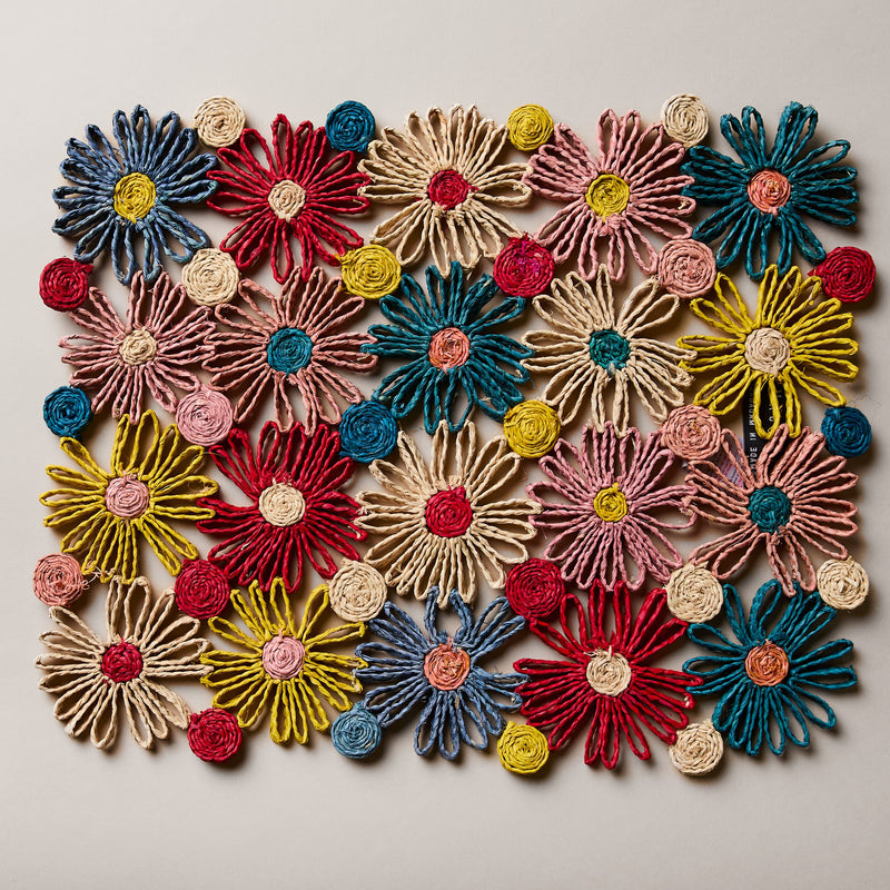 Fleur Raffia placemat, Multicolor Flowers woven tabletop