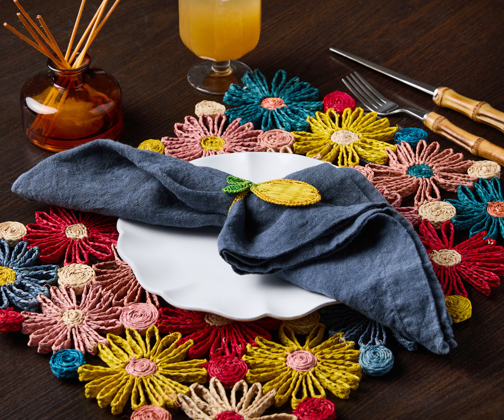 Lemon Napkin Ring – 3.5” Handwoven Iraca Palm – Artisan Summer Table Decor from Colombia