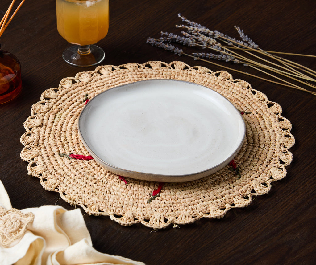 Scattered Chili Handwoven Raffia Round Placemat – Artisan Table Décor