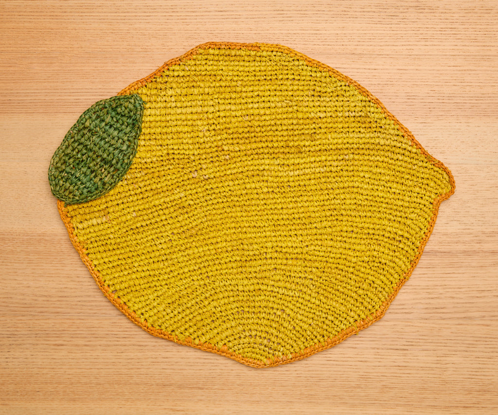 Handwoven Lemon Placemat – Raffia Fruit Shaped Table Mat, Summer Table Decor