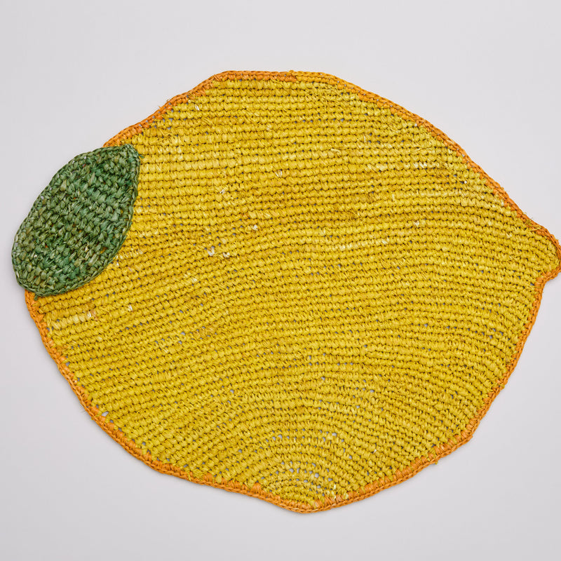 Handwoven Lemon Placemat – Raffia Fruit Shaped Table Mat, Summer Table Decor