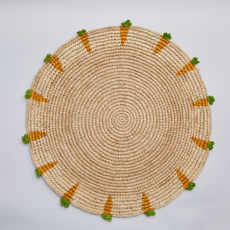 Handwoven Carrot Round Raffia Placemat – Artisan Table Décor