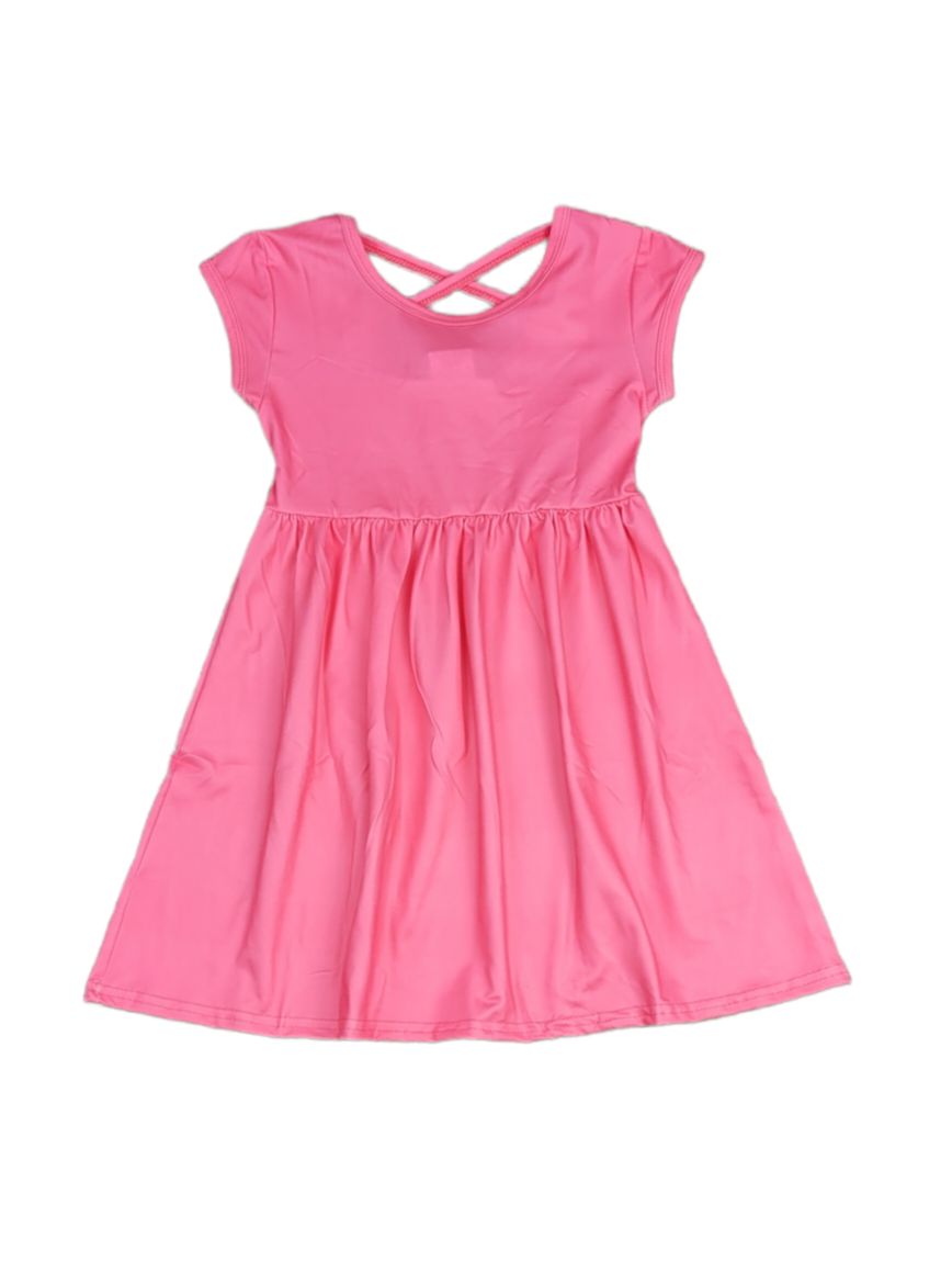 Pink Solid Short Sleeve Cross Back Milk Silk Dress