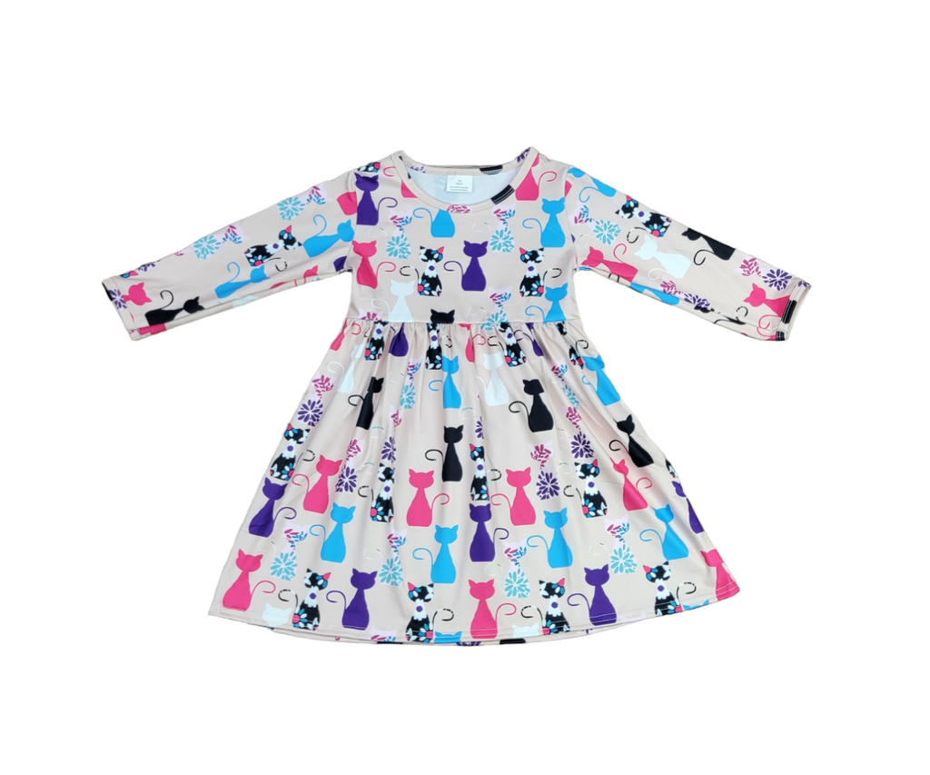 Silhouette Kitty Long Sleeve Milk Silk Dress