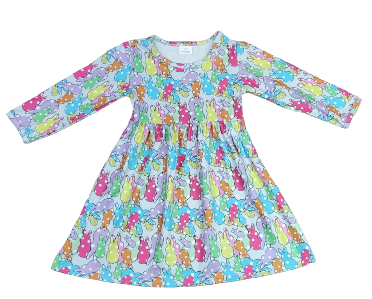 Polka Dot Bunnies Long Sleeve Milk Silk Dress