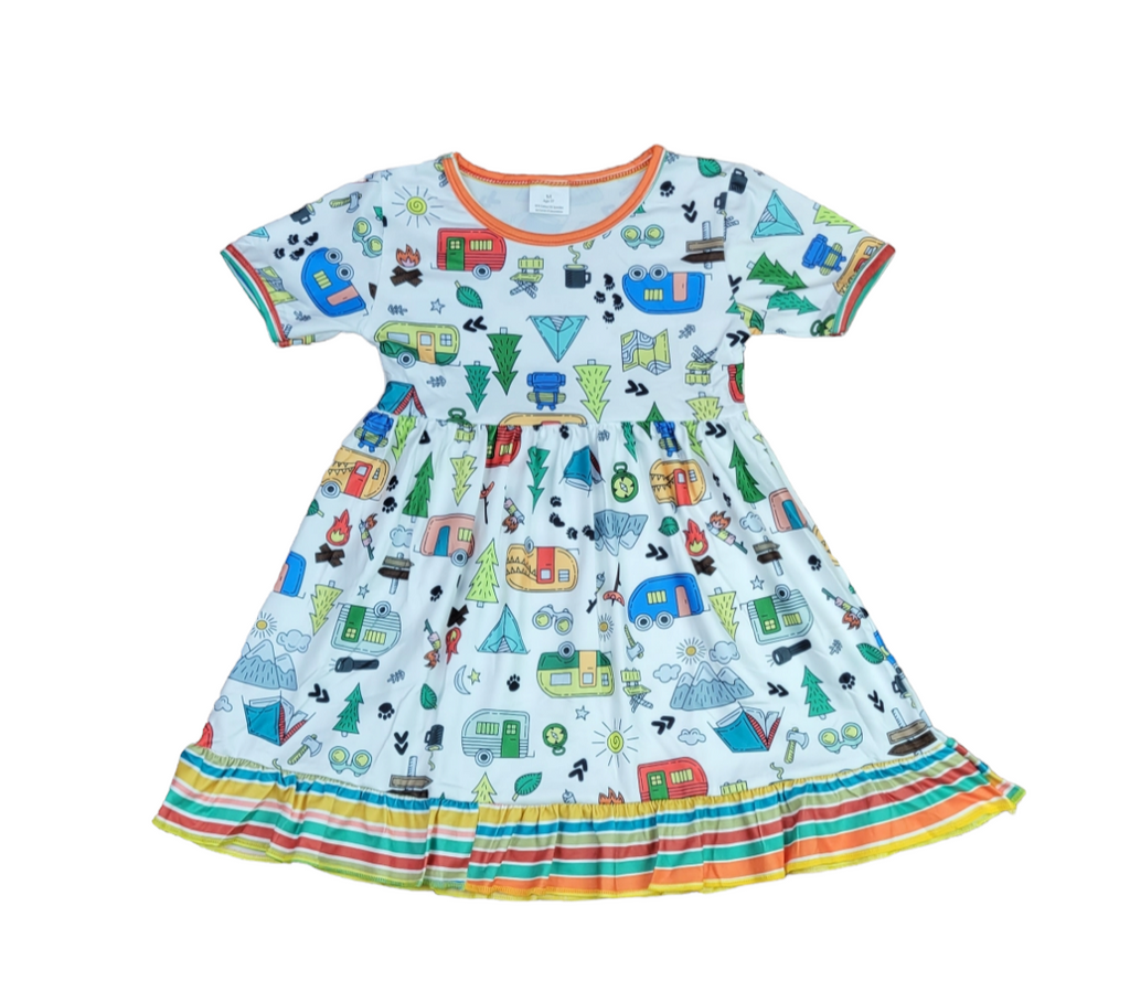 Camping Short Sleeve Ruffle Milk Silk Dress