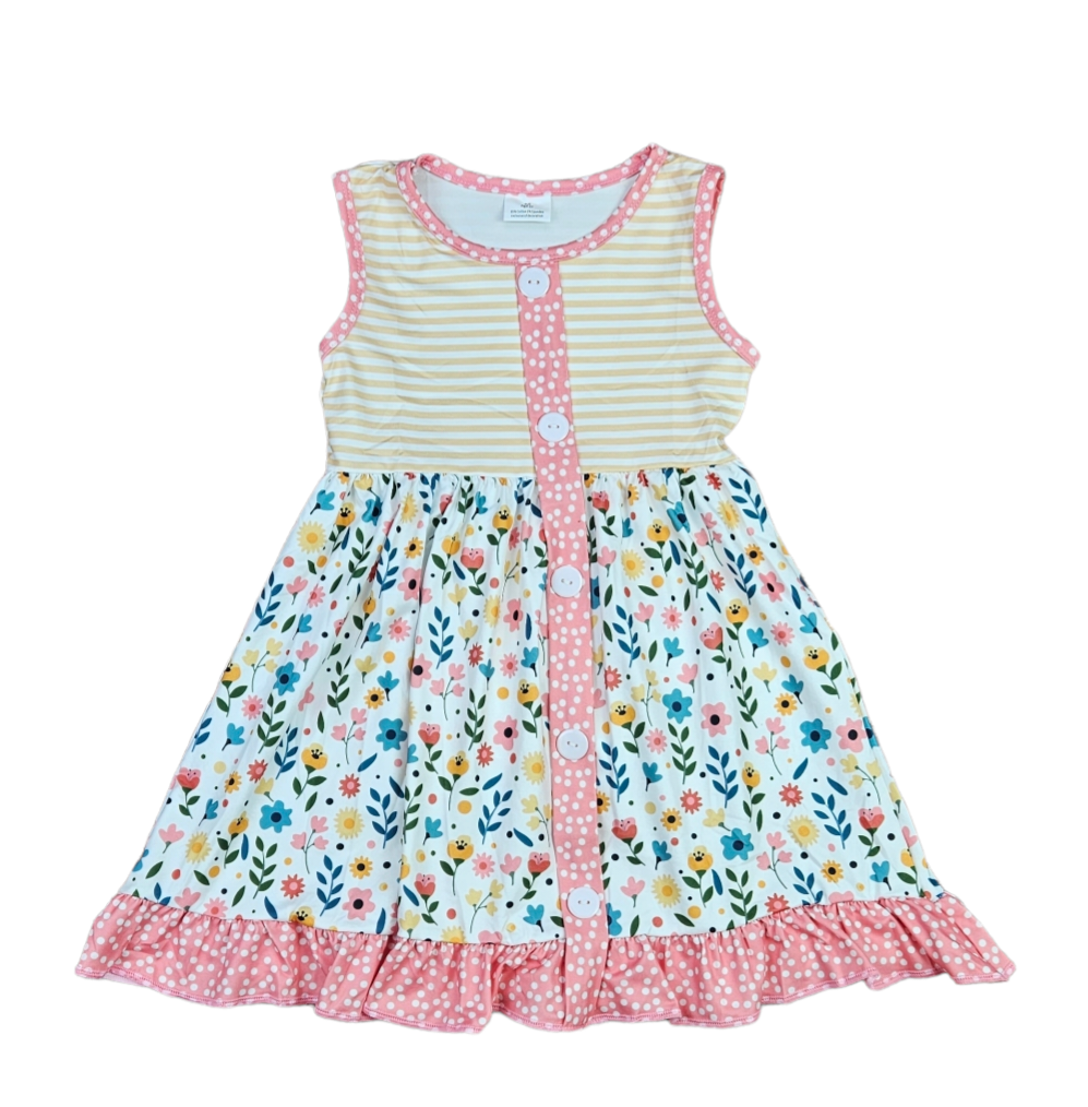 Summer Floral Milk Silk Tank Dress With Button Front