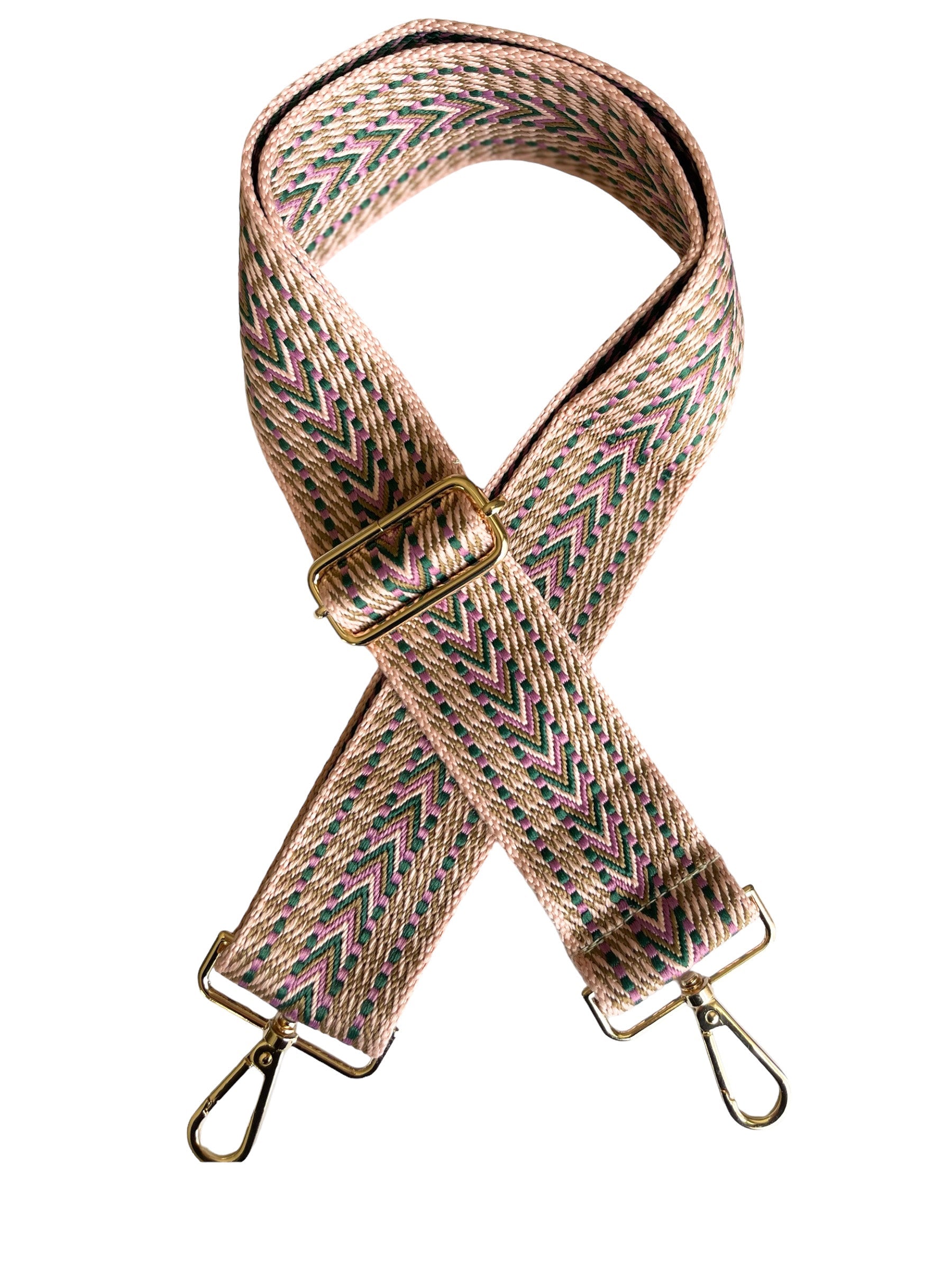 Mauve, Green & Purple Abstract Bag Strap - Gold Hardware