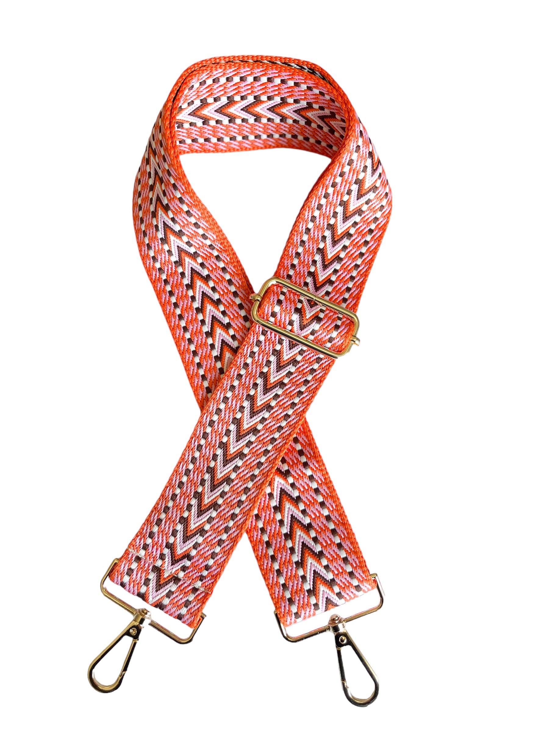 Pink & Orange Abstract Bag Strap - Gold Hardware